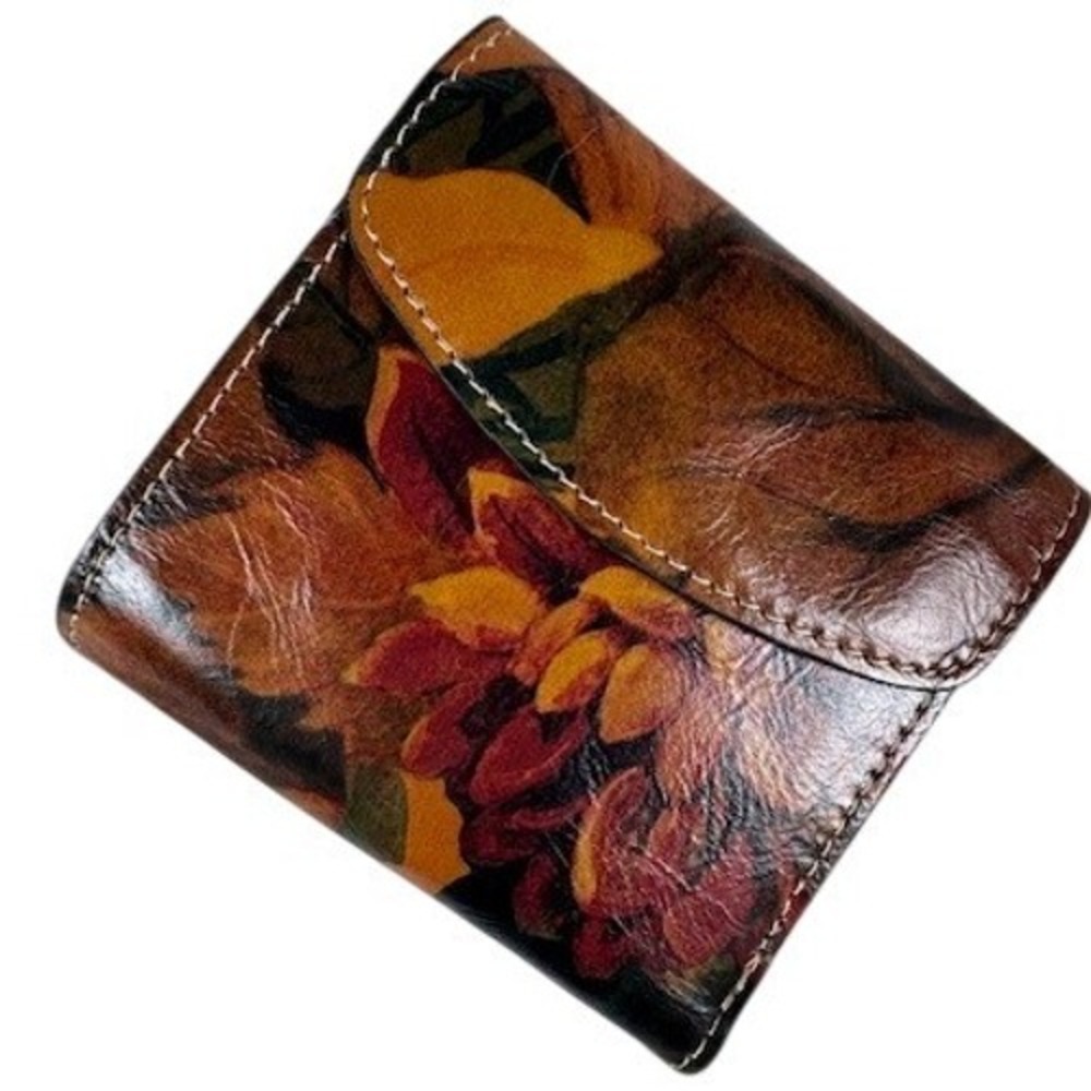 NWT Patricia Nash Tooled Floral Leather Trifold ID Wallet Brown Multi